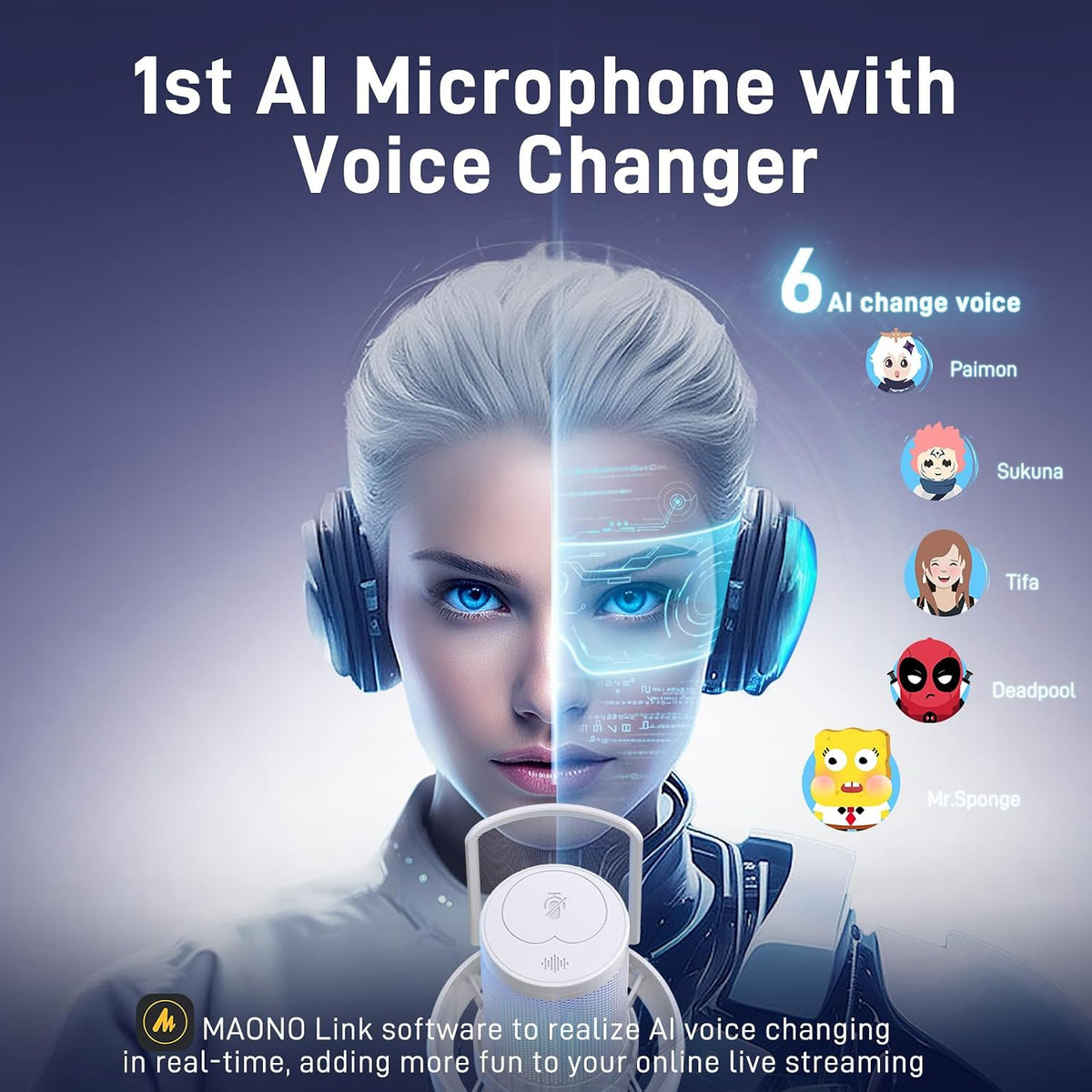 Wireless/Usb Gaming PC Microphone with 6 AI Voice Changer, DM40 White
