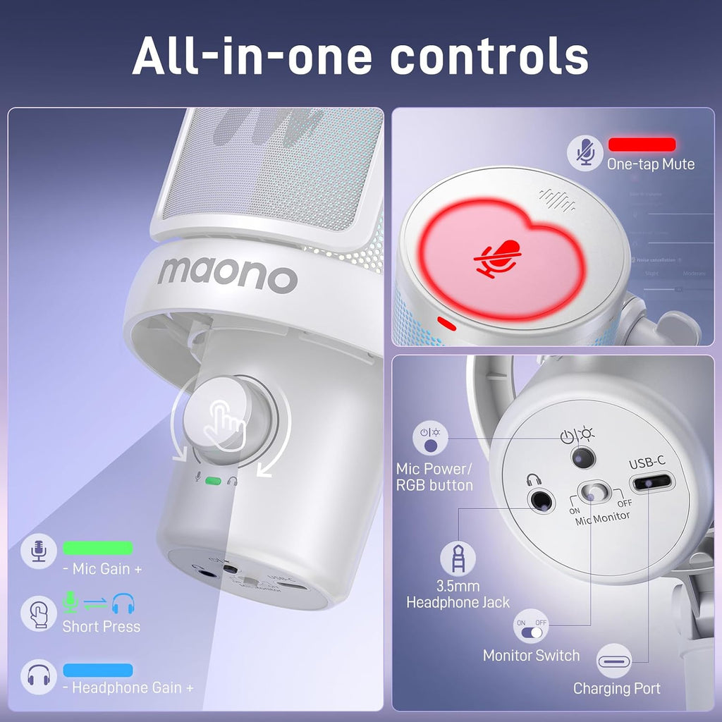 Wireless/Usb Gaming PC Microphone with 6 AI Voice Changer, DM40 White