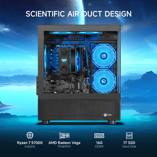 Lumishore Gaming PC AMD Ryzen 7 5700G 16GB RAM 1TB SSD PC Gaming Black