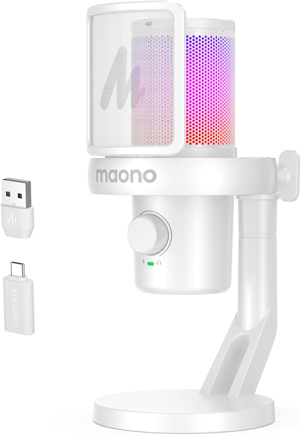 Wireless/Usb Gaming PC Microphone with 6 AI Voice Changer, DM40 White