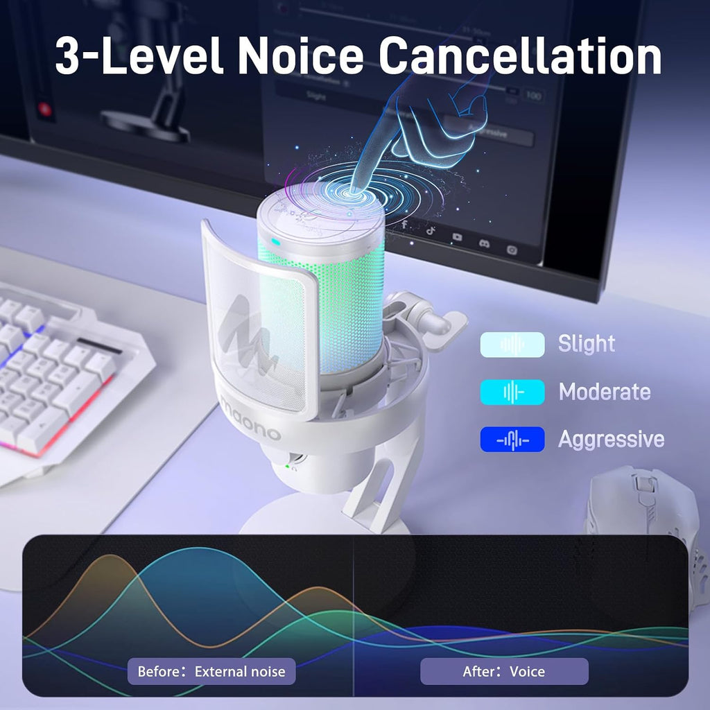 Wireless/Usb Gaming PC Microphone with 6 AI Voice Changer, DM40 White