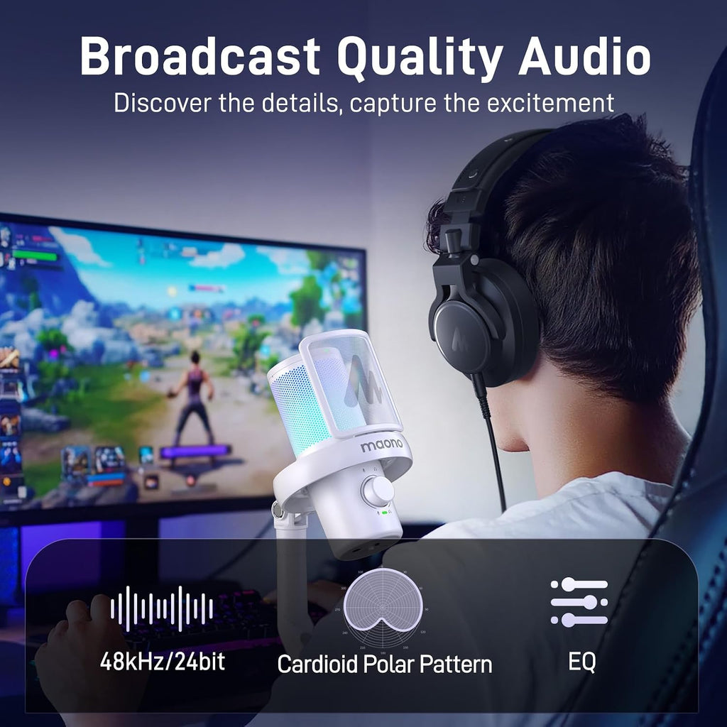 Wireless/Usb Gaming PC Microphone with 6 AI Voice Changer, DM40 White