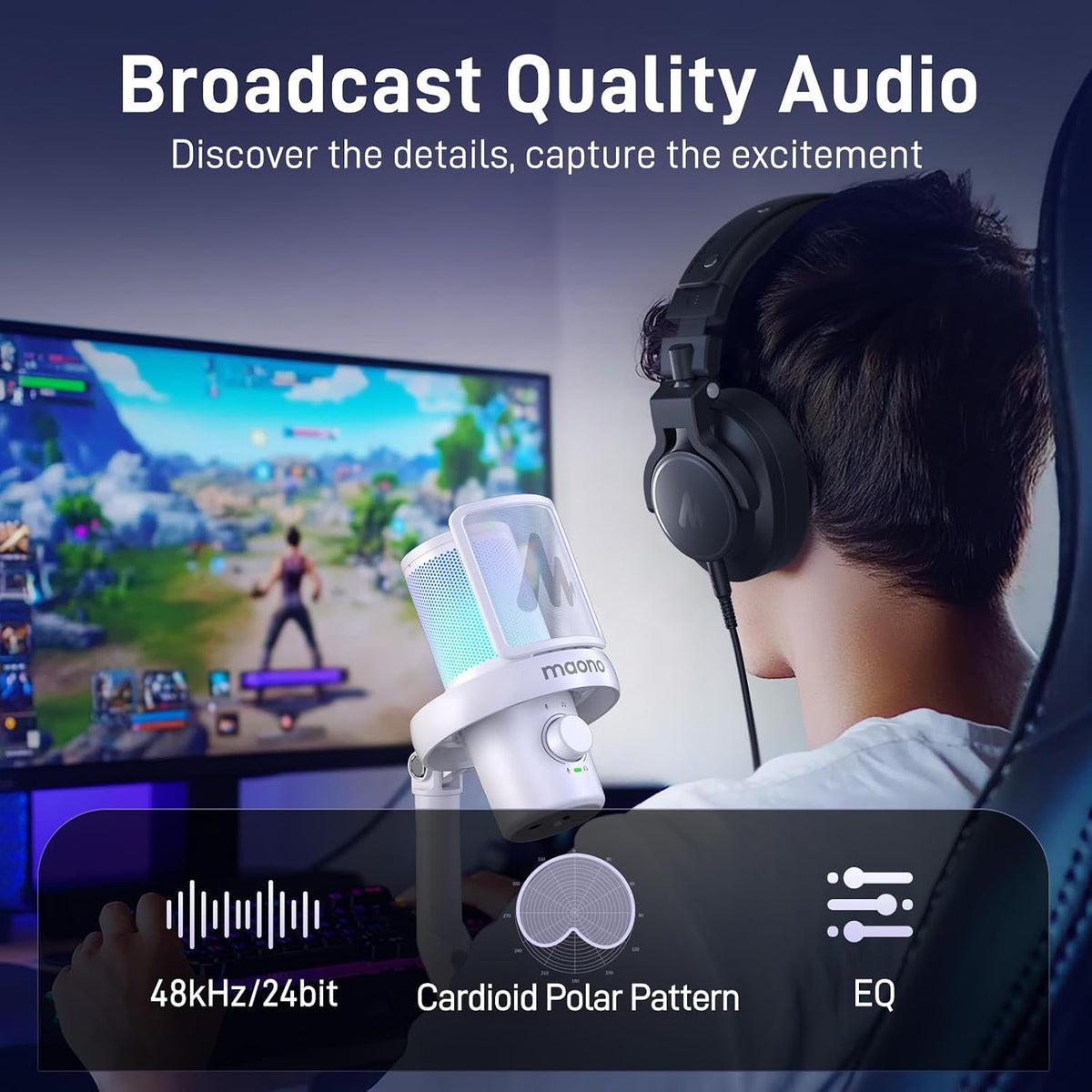 Wireless/Usb Gaming PC Microphone with 6 AI Voice Changer, DM40 White